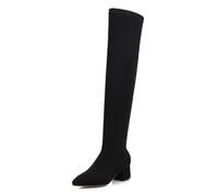 Black,6.5 UK,Womens Thigh High Chunky Block Heel Over The Knee Boots Faux Suede Elasticity Pull on Long Boots Pointed Toe Tall Boot for Winter Fall