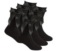 Metzuyan WS-SS21 3 Pairs Girls Kids Childrens Crew Socks with the Bow Mid Calf Back to School Black Size 6-8.5