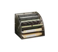Black 6-Compartment Mesh Filing Rack for Office - Stylish Fan-Shaped DeskA4 Paper Holder Desktop Storage Solution for Tidy Workspace
