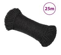 vidaXL Black Polypropylene Twisted Work Rope - Durable, Weather-Resistant and Floating Rope for Indoor/Outdoor Use, 6 mm Diameter and 25 m Long