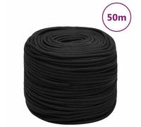 vidaXL Full Black 6mm Boat Rope - 50m Polypropylene - Durable Braided Design - Ideal for Camping, Sailing & Fishing - Easy to Maneuver - Weather-resistant Material