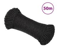 vidaXL Polypropylene Work Rope - Durable and Weather-Resistant Black Rope, 50m in Length, 6mm Diameter, Ideal for Home, Garden, Workshop Use