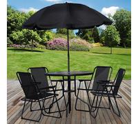 Black 6 Piece Patio Dining Set with 4 Seats and Parasol Marco Paul Black One Size