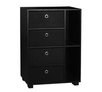 (Black) 6 Section Small Side Unit Wooden Bookcase Drawer