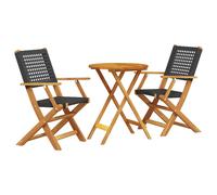 (black, 60 x 75 cm) vidaXL Bistro Set 3 Piece Outdoor Bar Set Black Poly Rattan and Solid Wood
