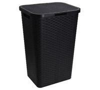 (Black) 60L Large Plastic Rattan Laundry Bin Basket Hamper