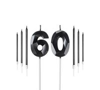 Black 60th Birthday Candles Set, Number 60 Candle with Black Gold Long Candles, Birthday Candles for Cake, Birthday Candle, Cake Candles Cake Topper Decorations for Birthday Party Wedding Anniversary