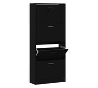 (Black, 63 x 24 x 147 cm (W x D x H)) New Wood Shoe Cabinet 2Drawer Storage Cupboard Rack Shelf Multi Colours/Sizes