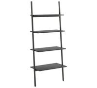 Black 4-Tier Leaning Shelf 64x34x150.5cm Engineered Wood & Steel Bookcase Stand
