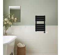 (Black, 650x400mm) Prefilled Thermostatic Electric Flat Panel Heated Towel Rail Ladder Warmer Radiator