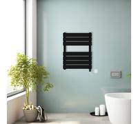 (Black, 650x500mm) Prefilled Electric Heated Towel Rail Radiator Flat Panel Warmer Ladder