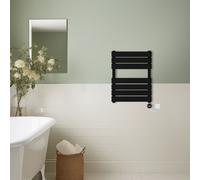 (Black, 650x500mm) Prefilled Thermostatic Electric Flat Panel Heated Towel Rail Ladder Warmer Radiator