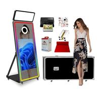 Black 65inch Mirror Photo Booth with 32inch Touch Screen, Flight Case & Square Light and Printer for Wedding Party Selfie