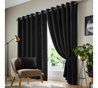 (Black , 66" Width x 72" Drop - (168cm width x 183cm drop)) Insulated Blackout Curtains Ready Made Eyelet Curtain Panels UK