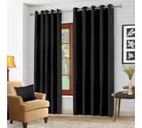 (Black, 66" x 90" (168cm x 229cm)) Thermal Blackout Curtains Pair Ring Top Eyelet Ready Made Super Soft