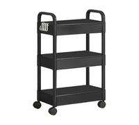 Black 69x33x22 Cm Rolling Utility Cart 3-Tier Storage Trolley Storage Cart Movable Storages Organizer Multifunctional Book Room Decor Portable, Stable For Kitchen, Bathroom,Bedroom, Narrow Places