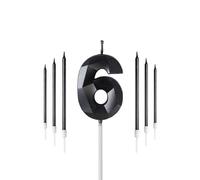 Black 6th Birthday Candles Set, Number 6 Candle with Black Gold Long Candles, Cake Candles Cake Topper Decorations for Birthday Party Wedding Anniversary
