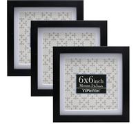 Black 6x6'' Picture Frame Set of 3,with Acid Free Mount For 5x5'' Featuring Premium Acrylic Window,for Tabletop Display or Wall Mounting,An Ideal Choice for Christmas,Weddings Decor