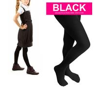 (Black, 7-8 Years) 3 Pack Girls Tights School Super Soft Cotton Rich Back 2 School Age 3 -13 Years