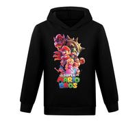 (Black, 7-8Y) The Super Mario Bros Kids Boys Girls Cute Hoodie Long Sleeve Loose Hooded Sweatshirt Pullover Jumper Tops Autumn Winter