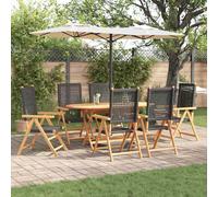 Black 7-Piece Garden Dining Set, Solid Acacia Wood & Poly Rattan, 160x85x75 cm