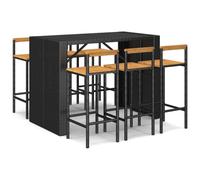 (black, 7 piece) vidaXL Garden Bar Set Bar Table and Chair Poly Rattan and Solid Wood Acacia
