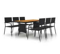 (black, 7 piece) vidaXL Outdoor Dining Set Poly Rattan Garden Table Chair Black/Grey 7/9 Piece