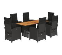 7 Piece Garden Dining Set with Cushions Black Poly Rattan