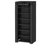 (Black) 7-Tier Fabric Shoe Rack Storage Cabinet, 28 x 46 x 126 cm, with Protective Cover, Large Capacity, Slippers