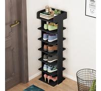 (Black - 7 Tier) Wooden Shoe Rack Storage Shelf Unit Hallway Slim Shoe Cabinet Organiser