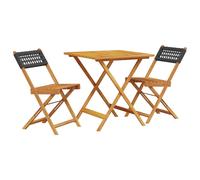 vidaXL 3 Piece Bistro Set Black Poly Rattan and Solid Wood