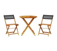 vidaXL 3 Piece Bistro Set Black Poly Rattan and Solid Wood