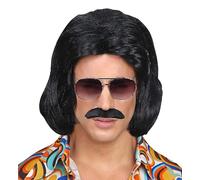 "BLACK 70s DANDY WIG & MOUSTACHE" in box -