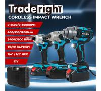 (Black, 72PC / 2x 2.0Ah Battery) Traderight 21V 1200Nm Brushless Wrench Kit
