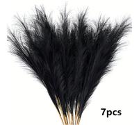 (Black) 7pcs Faux Pampas Grass Bouquet, 22in/55cm Tall Fabric Flower Arrangement for Home & Outdoor Decor