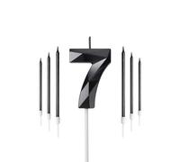 Black 7th Birthday Candles Set, Number 7 Candle with Black Gold Long Candles, Birthday Candles for Cake, Birthday Candle, Cake Candles Cake Topper Decorations for Birthday Party Wedding Anniversary