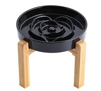 Black 8.66 in Dog Bowl Ceramic Slow Feeder for Medium Large Dogs,Elevated/Raised Slow Feeding Dog Food Water Dish Heavy Weighted,Puppy Dish for Fast Eaters,Puzzle Eating Bowl Modern Maze