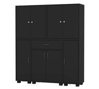 Urbn-Living Urbnliving Height 140Cm 8 Door & 12 Shelf Black Bookshelf 1 Drawer Storage Cabinet Bookcase Cupboard Display
