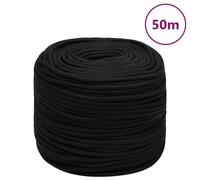 'vidaXL Braided Polyester Work Rope 8mm - 50m Long, Black, UV and Abrasion Resistant, Versatile for Indoor and Outdoor Applications