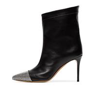 Black,8 UK,Womens Rhinestone Ankle Boots Pointed Toe Stiletto High Heels with Pull on Design and PU Leather Booties Comfort Dress Evening Party Shoes
