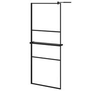 vidaXL Walk-in Shower Wall with Shelf Black 80x195 cm ESG Glass&Aluminium