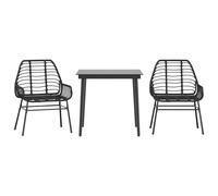 vidaXL 3 Piece Garden Dining Set Black Poly Rattan Glass
