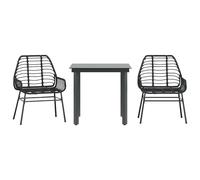 vidaXL 3 Piece Garden Dining Set Black Poly Rattan Glass, Black