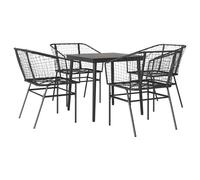 vidaXL 5 Piece Garden Dining Set Black Poly Rattan Glass, Black