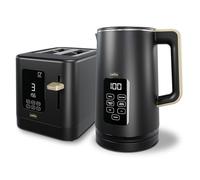 Black 800W 2 Slice Toaster, 1.7L 3000W Digital Kettle | Toaster with Detachable Crumb Tray, Digital Control Panel with Countdown Timer, BPA-Free Auto Shut-off Electric Temperature Control Kettle