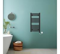 (Black, 800x400mm) Bathroom Curved Prefilled Electric Heated Towel Rail Ladder Warmer Radiator