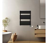 (Black, 800x600mm) Prefilled Electric Flat Panel Heated Towel Rail Radiator Thermostatic WIFI