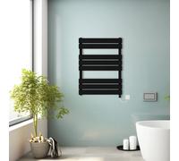 (Black, 800x600mm) Prefilled Electric Heated Towel Rail Radiator Flat Panel Warmer Ladder