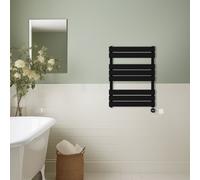 (Black, 800x600mm) Prefilled Thermostatic Electric Flat Panel Heated Towel Rail Ladder Warmer Radiator