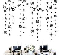 Black 80th Birthday Decorations Number 80 Circle Dot Twinkle Star Garland Metallic Streamer Bunting Banner Backdrop for Women Mens Cheers to 80 Years Old Birthday 80th Anniversary Party Supplies
